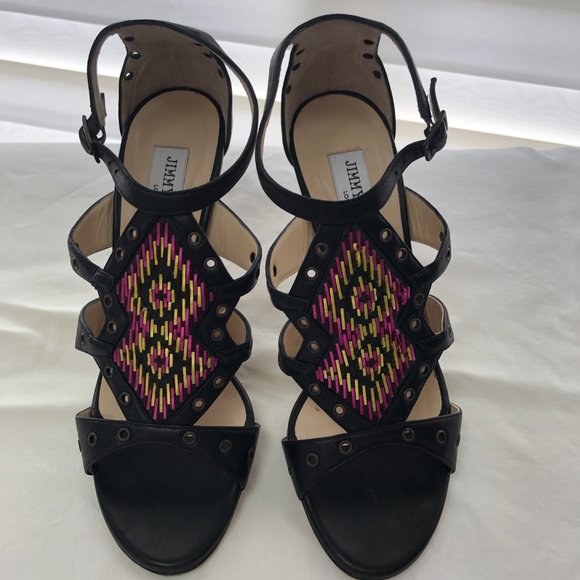 Authentic Jimmy Choo Black/Pink/Yellow Gold Soft Leather - Size 38.5 - Picture 1 of 7